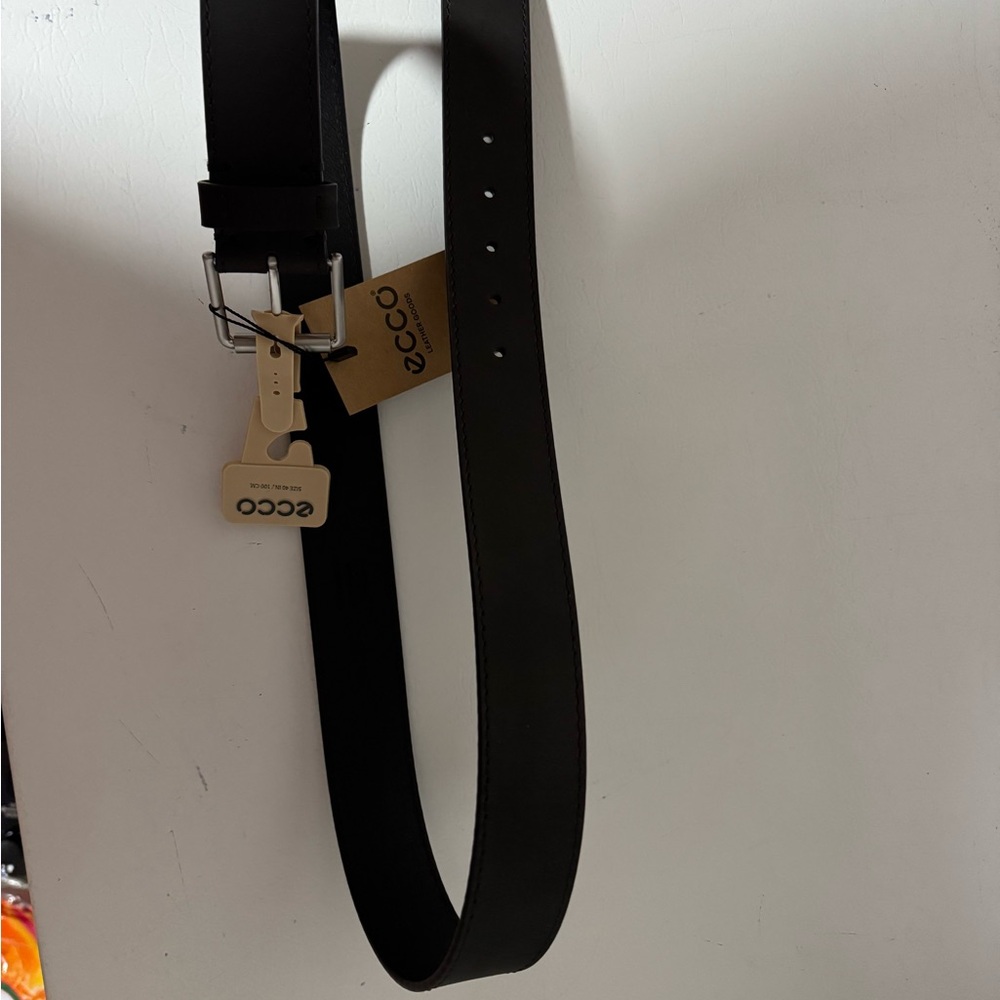 Ecco Black Leather Belt with Silver Buckle